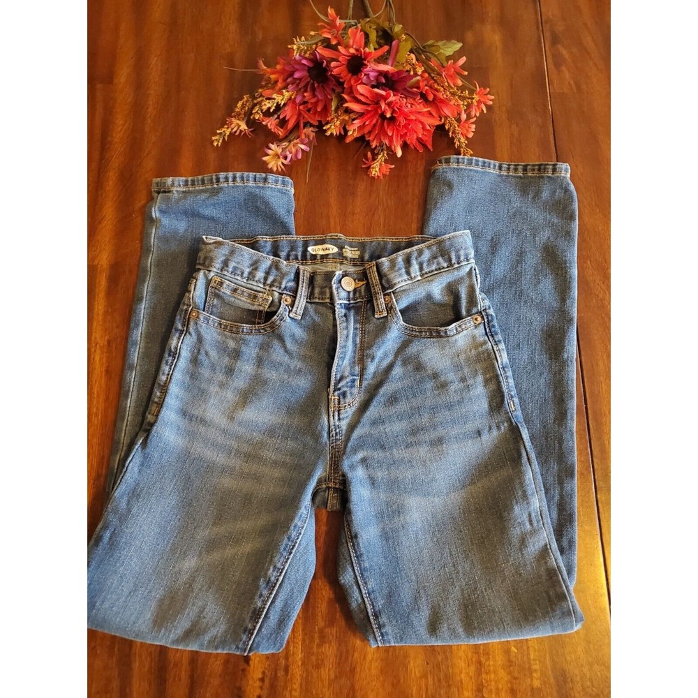 Old Navy Jeans Boys Youth Size 12 Slim Straight Leg Blue Adjustable Waist Denim